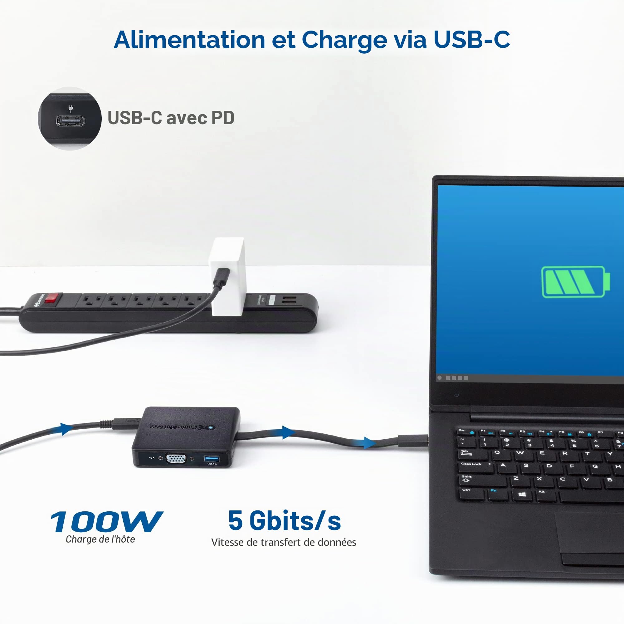 Cable Matters 7 sur 1 Hub USB C HDMI, DisplayPort, VGA, USB 3.0, Gigabit Ethernet, Charge 100W - Port Thunderbolt 4 / USB4 / Thunderbolt 3 Compatible MacBook Pro, Dell XPS, Surface Pro et Plus Encore | MacBook Pro, Dell XPS, Surface Pro et plus, DisplayPo