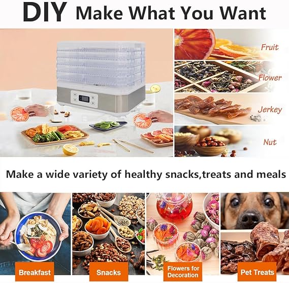 Food Dehydrator Machine, 350W Dehydrator For Food And Jerky With 5-Trays Adjustable, Temperature Control(95oF-158oF) 48 Hour Timer For Food, Jerky, Meat, Fruit, Herbs And Vegetable