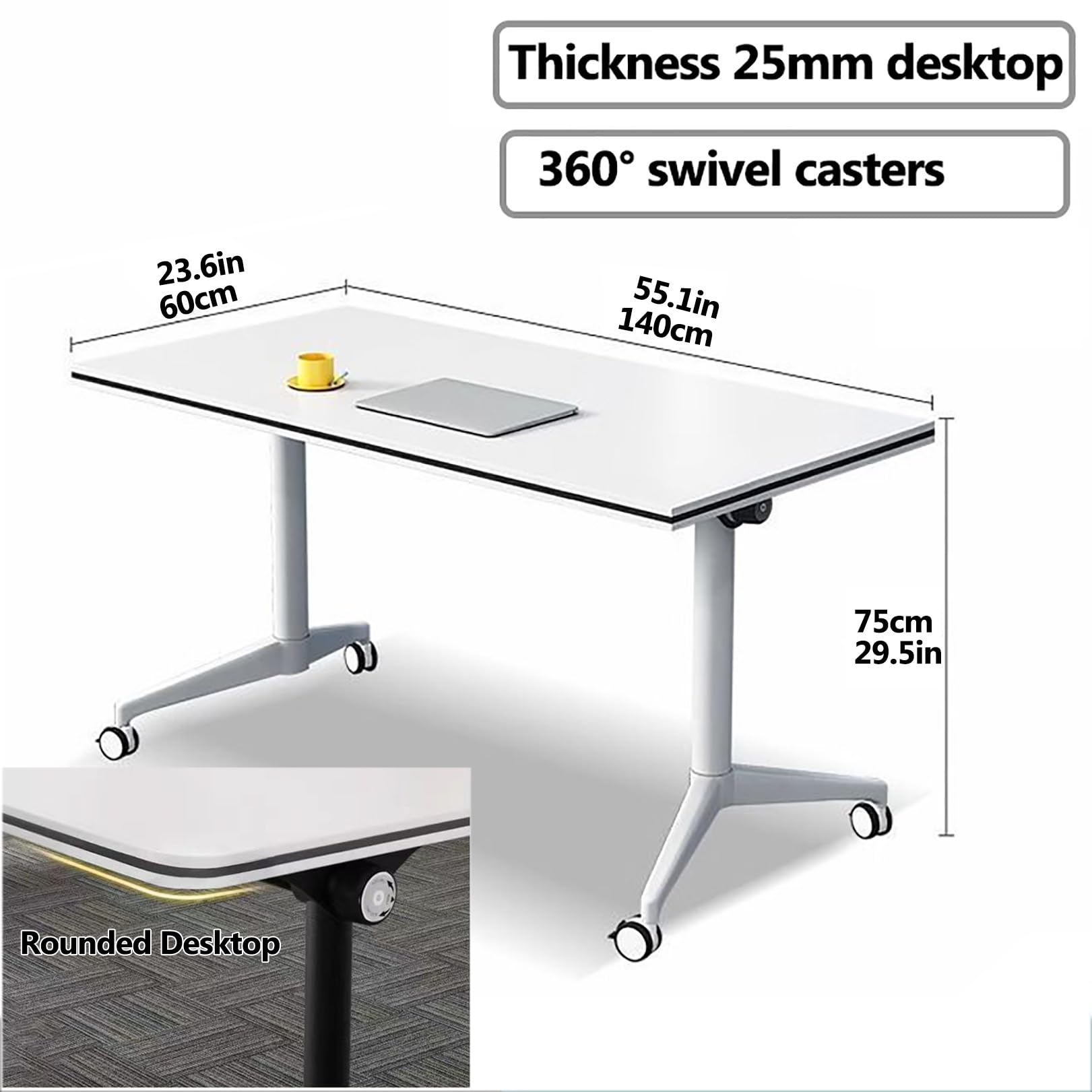 Tavoli for sala conferenze con flip top da 3 pezzi Tavolo mobile seminari riunioni allenamento home office Classr,Tavoli da conferenza(140x60x75cm)