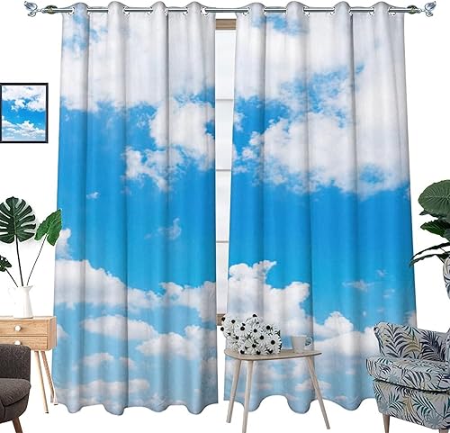 Miniatura 3 de Cortinas opacas con diseño de nube blanca y cielo azul, cortinas para ventana, paisaje natural, ojales, reducción de luz, paneles para sala de
