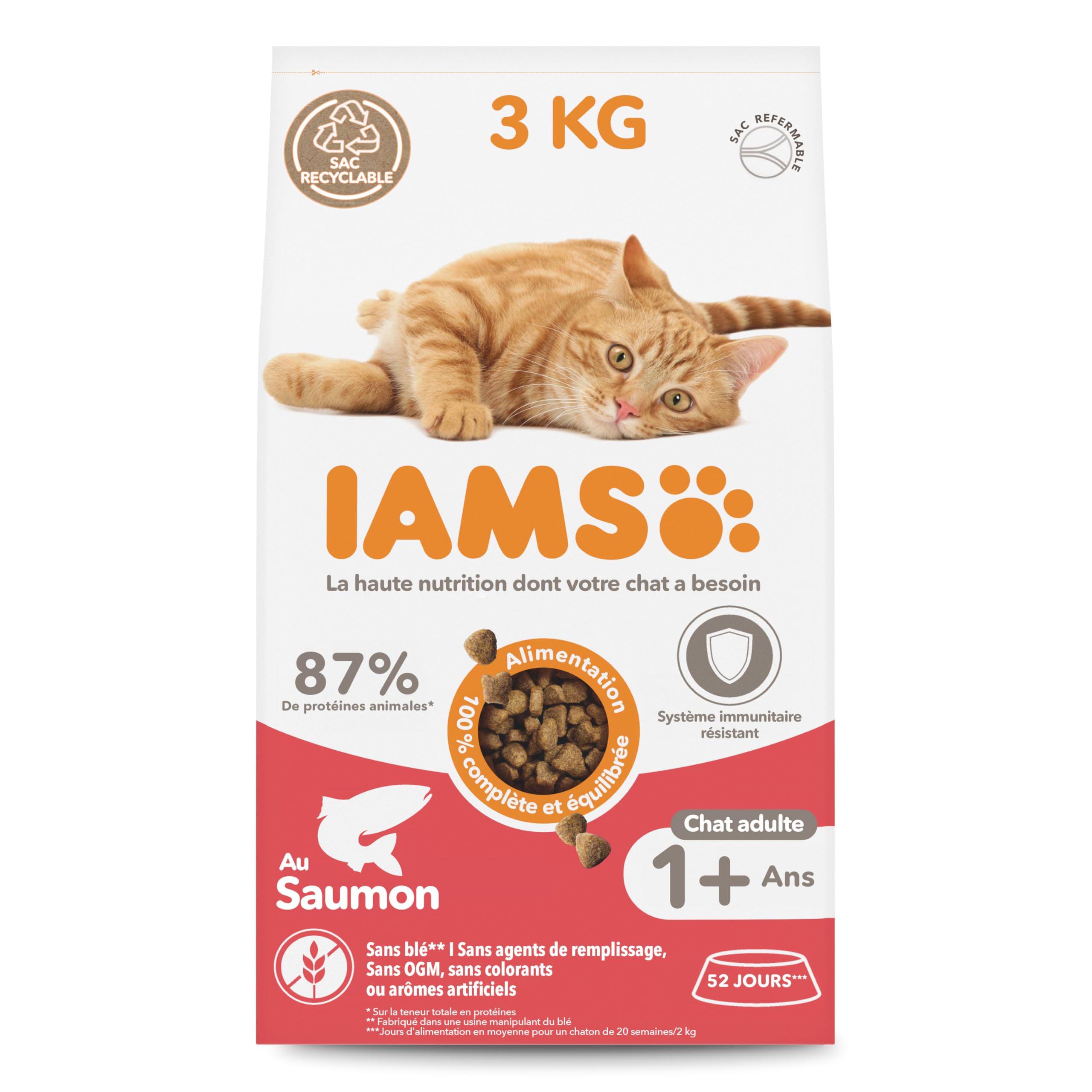 IAMS Croquette au Saumon pour Chat Adulte 3 kg