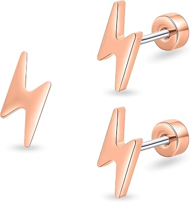 Limerencia Titanium Women Flatback Earrings,Lightning Bolt Stud Earrings|Cute and Fashionable Earrings Suitable for Both Men and Women,Suitable for Sensitive Ears