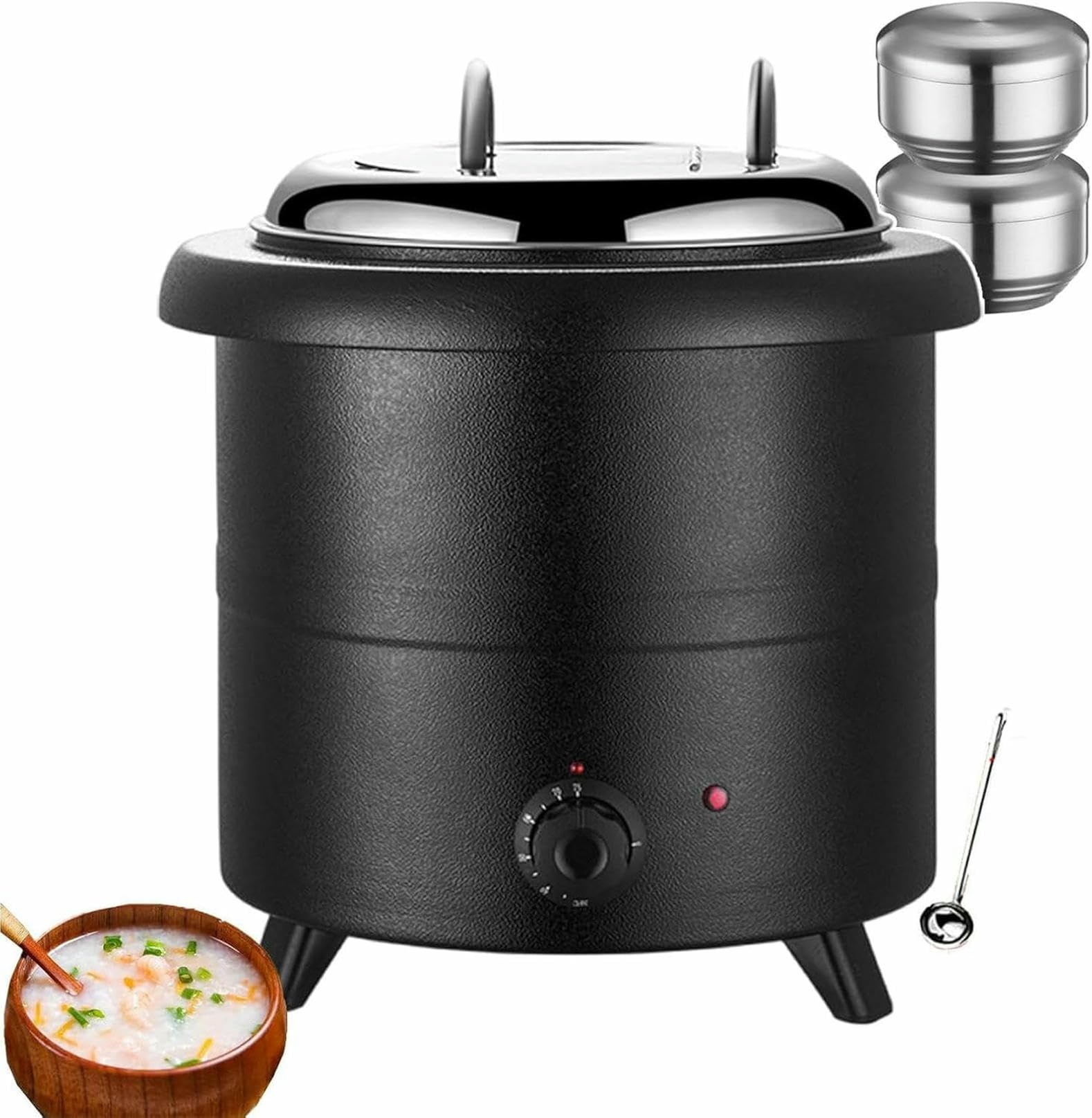 Scaldavivande Elettrico da Banco per Zuppe E Buffet, 400 W, Pentola Riscaldante con Controllo della Temperatura da 35 A 80 °C | Riscaldatore per Buffet, Nero
