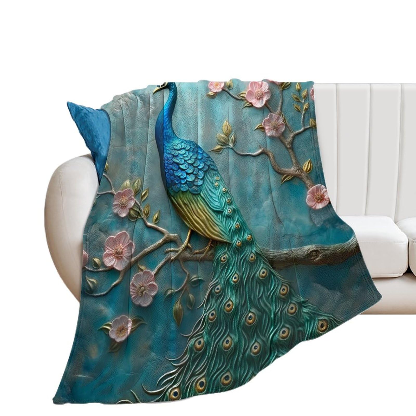 TradesForU Throw Flannel Blanket Peacock Feathers Butterfly Fleece Blanket Plush Blankets Soft Blanket For Couch Bed Sofa 40x50 Inches