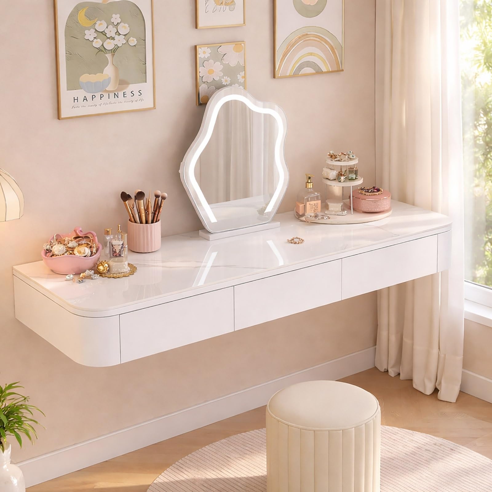Vani-Schreibtisch zur Wandmontage, mit Ders, moderner, platzsparender Schminktisch für Schlafzimmer und Schrank, komplett montiert, schwarzer Make-up-Tisch (60 cm)