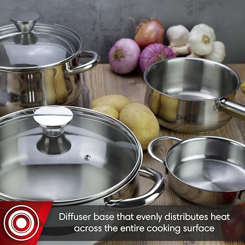 Miniatura 5 de MAGEFESA IDEAL - Juego de utensilios de cocina de 11 piezas: 2 ollas, 2 cacerolas, 2 mini sartenes, 2 sartenes, colador de malla, acero inoxidable,