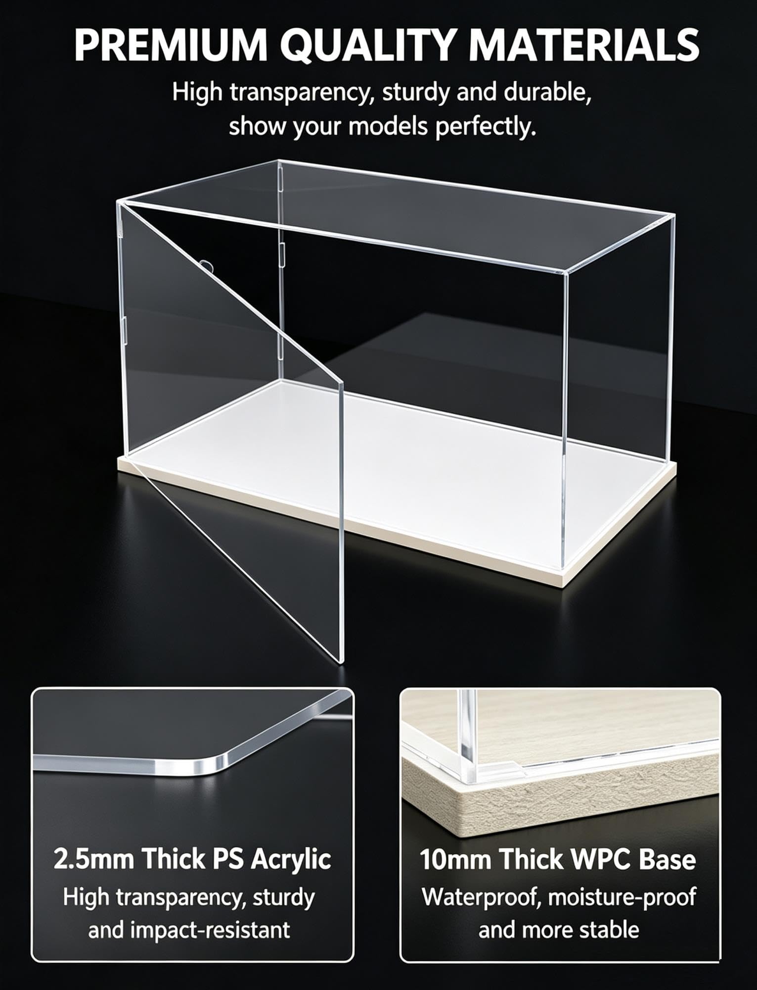 Generisch Transparente Vitrine mit Öffnungstür, staubgeschützt, Wunschmaß