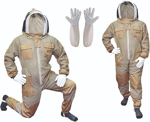 Traje de abeja de 3 capas con velo de esgrima y un par de guantes ventilados a prueba de picadura traje de apicultura para apicultores