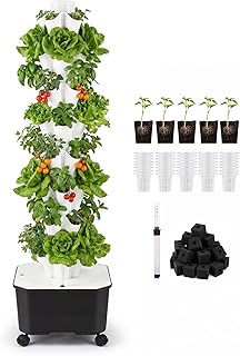 BAOSHISHAN 8 Tiers 40 Pods Outdoor Hydroponics Tower for Herbs & Greens | Durable ABS Space-Saving Vertical Tower, Smart Water Circulation, 360° Wheels for Easy Mobility, Beginner-Friendly Setup