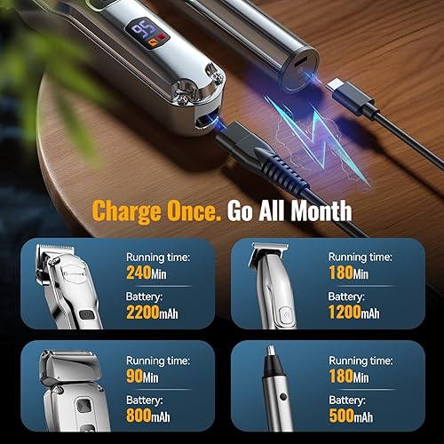 Miniatura 4 de Jack & Rose Juego de cortapelos para hombres, recortadora de pelo inalámbrica, afeitadoras eléctricas, kit de peluquería, 4 en 1, pantalla LED, para