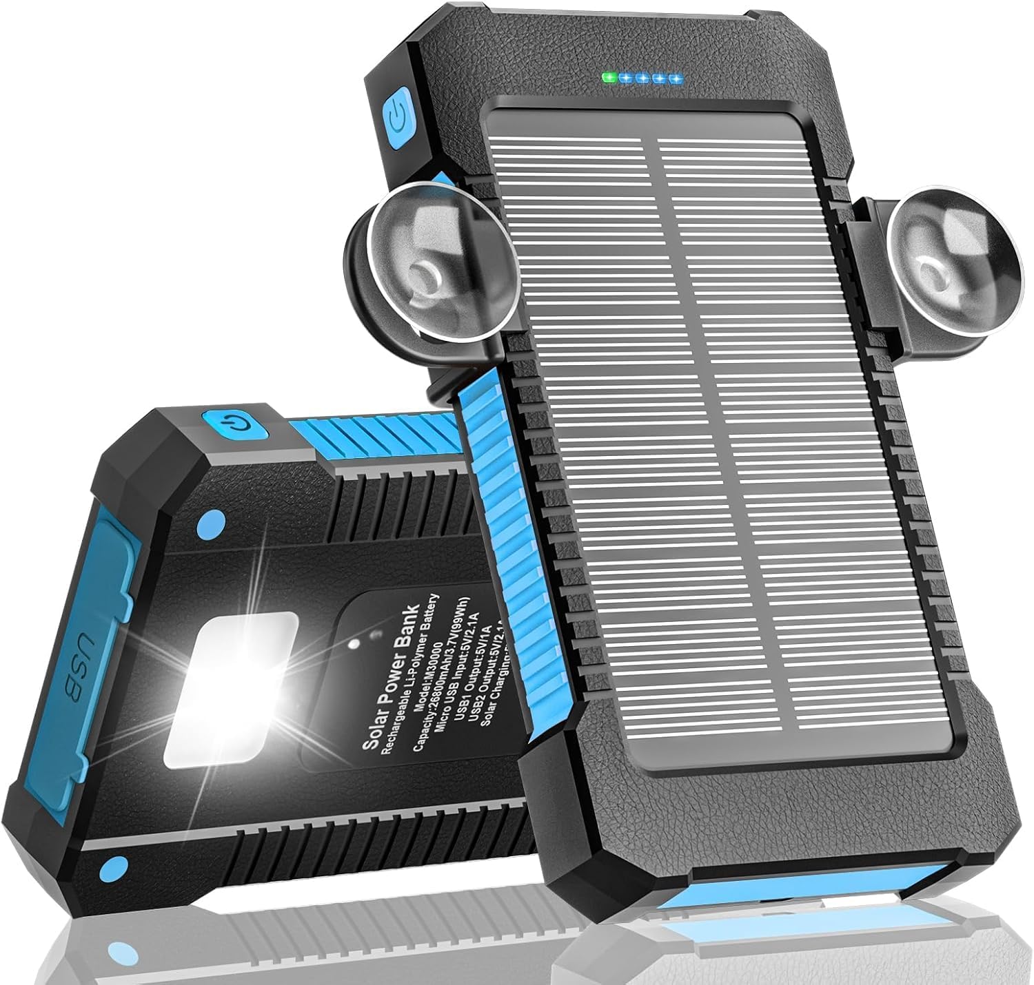 Solar Power Bank 26800 mAh with Suction Cup Holder, Solar Charger External Batteries 3 Ports for 15W Fast Charge with Torch Light/SOS/Strobe Waterproof Outdoor Power Bank for Phone