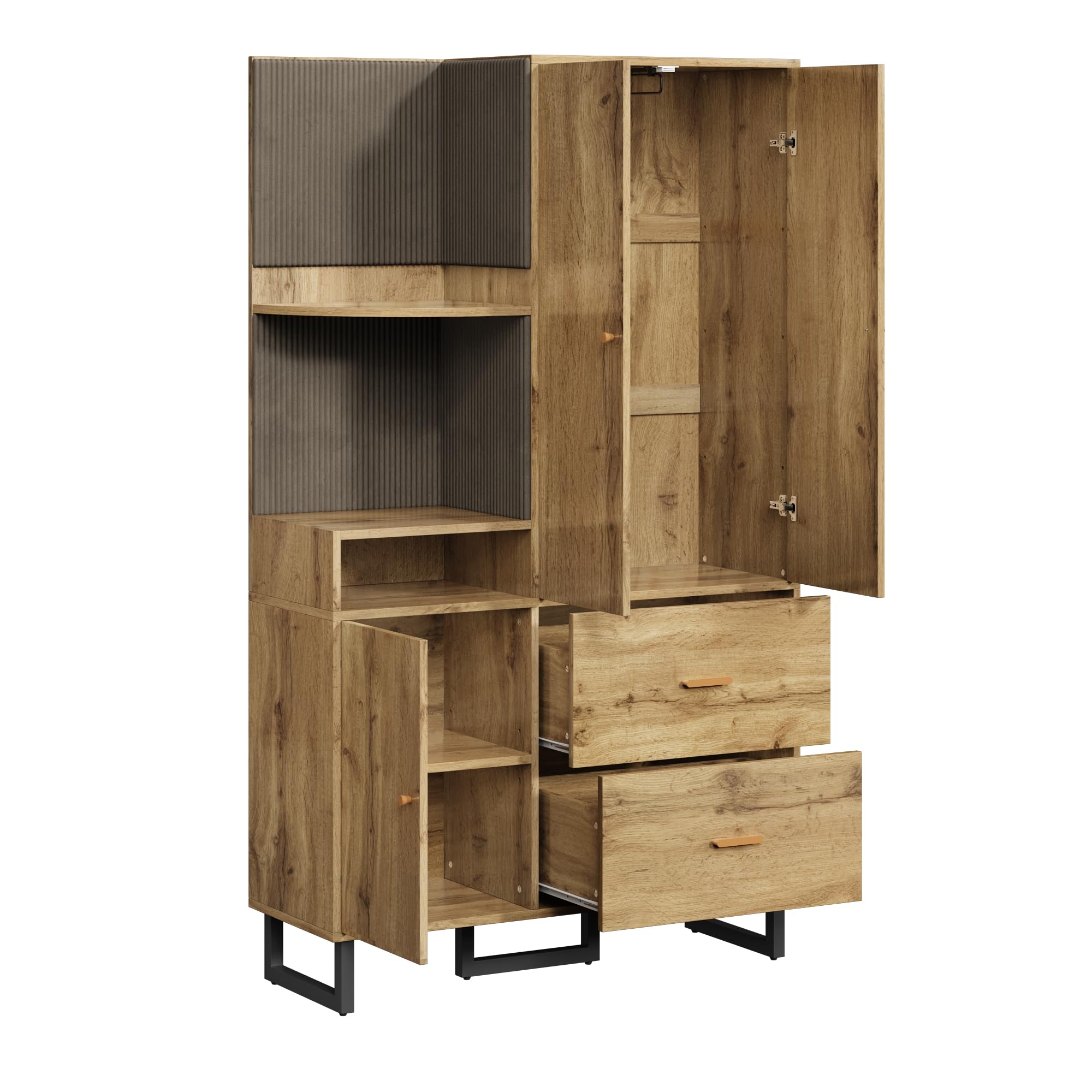 SUKY Appendiabiti compatto, 110 x 186 x 38 cm, guardaroba per corridoio, corridoio, armadio con pannelli imbottiti (nero, naturale)