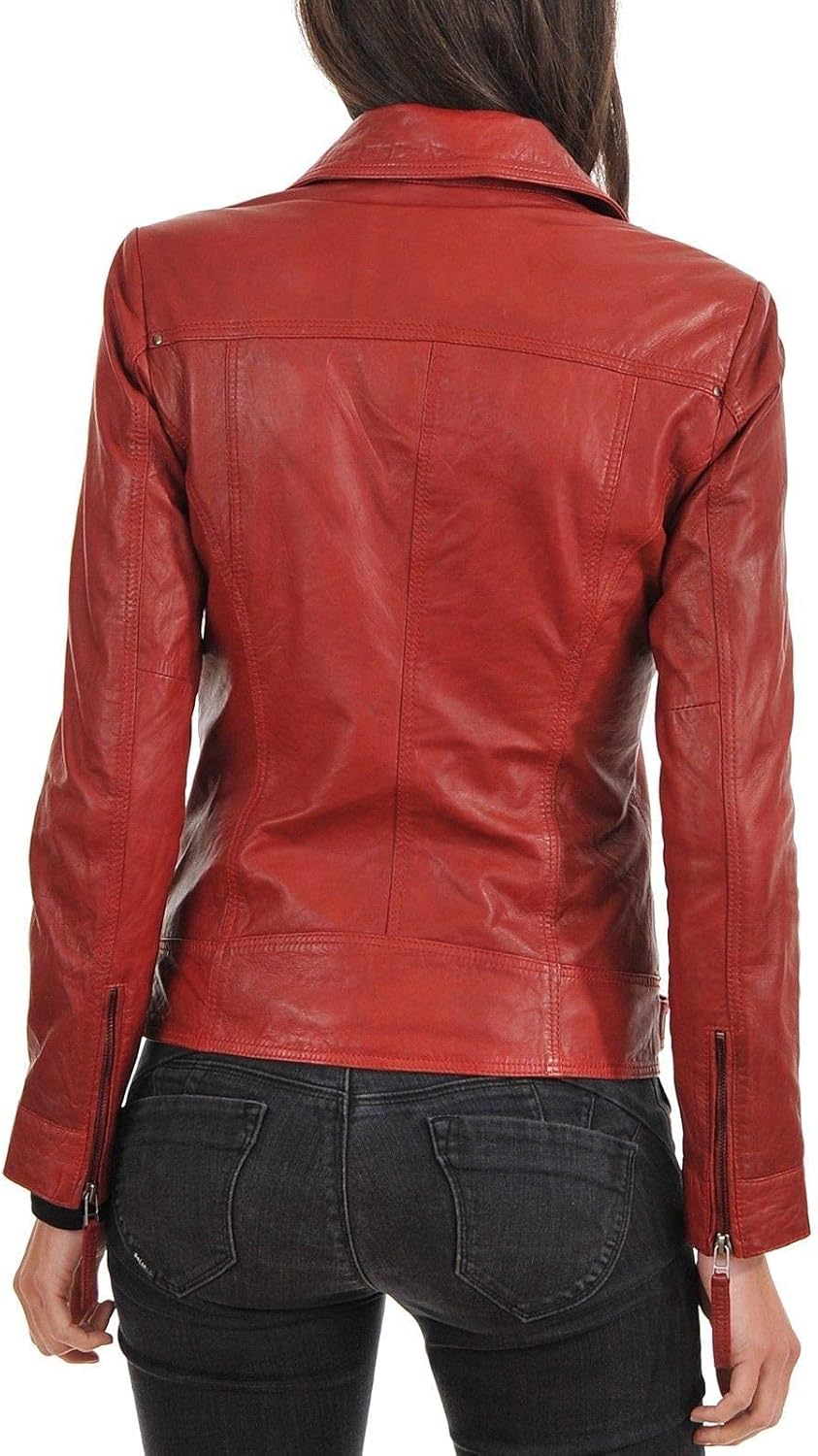 LEATHER FARM Women's Lambskin Leather Bomber Biker Jacket - Image 2