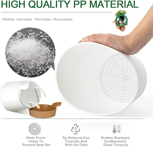 Miniatura 4 de Oradrem Paquete de 6 macetas, macetas de riego automático con agujeros de drenaje, macetas de plástico de 5 a 8 pulgadas, poner en interiores y