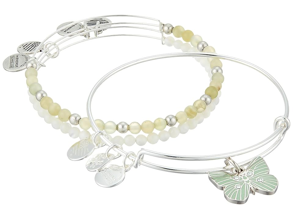 

Alex and Ani Butterfly Set of 3 Charm Bangle (Shiny Silver) Bracelet, Metallic