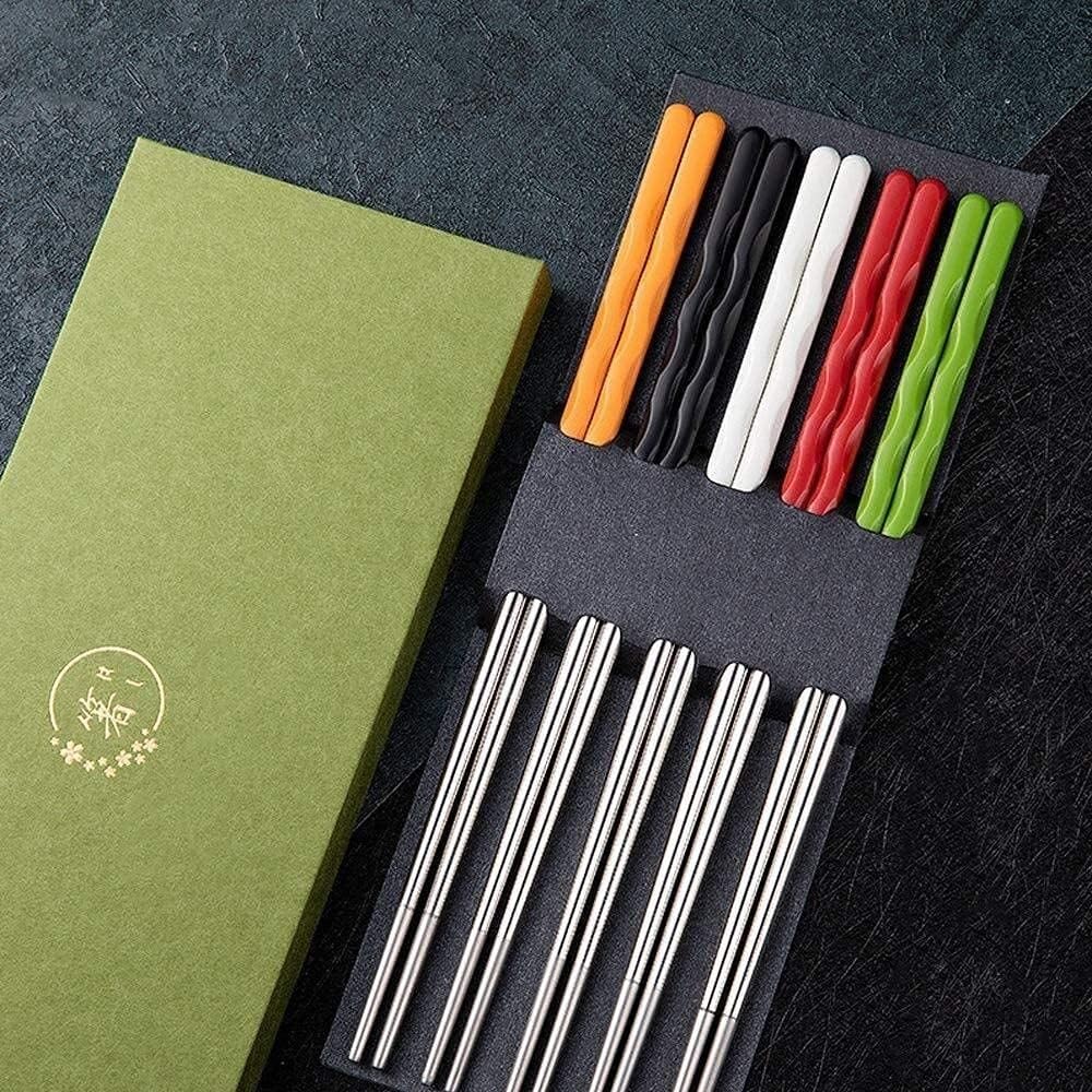 Japonaise Cooking Chopsticks Cadeau réutilisable en Acier Inoxydable 304 5 Couleurs, Ensemble de Couverts Portables