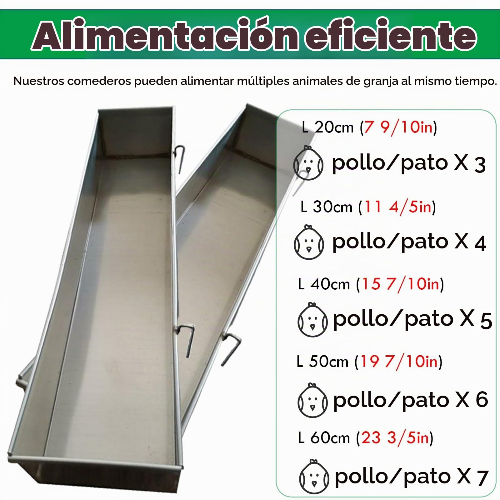 AMUFJJ Comedero para Ganado Comedero De Acero Inoxidable para Ganado, Comederos Reutilizables, Contenedor para Pollos, Patos Y Ovejas, Comedero De Heno Y Bebedero 2 En 1.(L 60cm (23 3/5in))