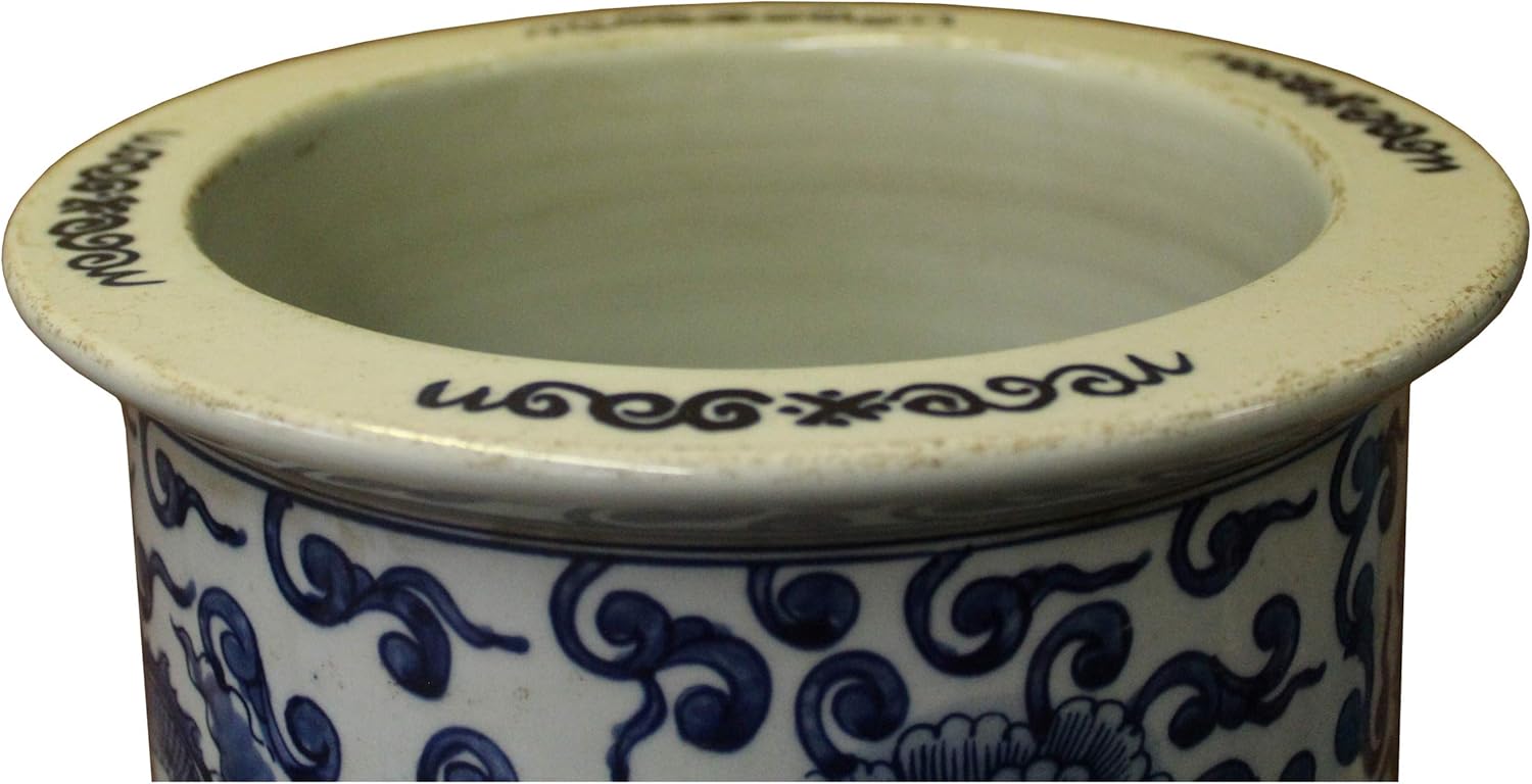 Chinese Blue White Double Dragons Scroll Pattern Tall Porcelain Pot Aws1098