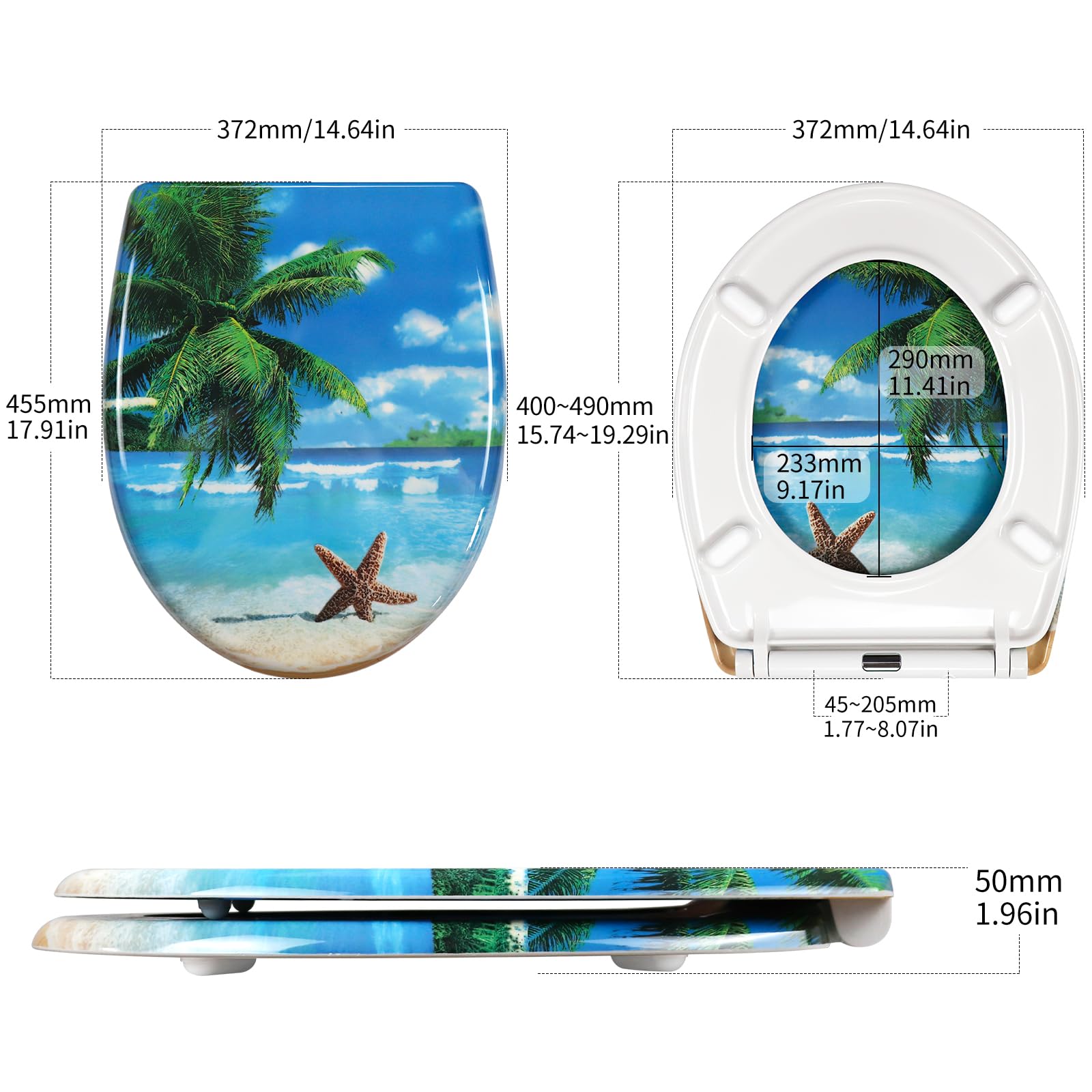 Fanmitrk Duroplast Toilet Seat Soft Close,One Botton Quick Release,Toilet Lid with Top Fixing,Colourful Patterns (812-5) - Image 2