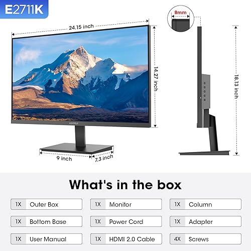 Miniatura 9 de KOORUI Monitor de oficina para juegos de 27 pulgadas, pantalla IPS de 144 Hz, FHD 1080P con FreeSync, cuidado de los ojos con biseles delgados,