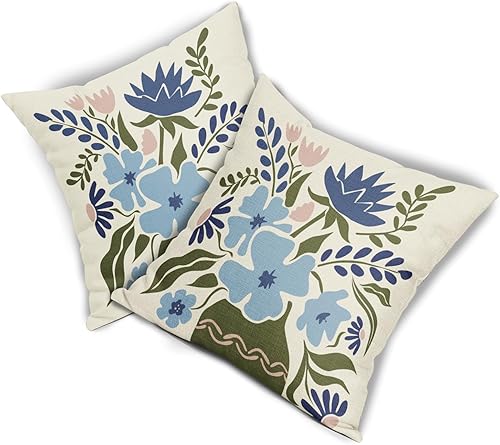Miniatura 8 de Juego de 2 fundas de almohada de lavanda floral morado de 18 x 18 pulgadas, para primavera y verano, acuarela, mariposa, hojas verdes salvia, para
