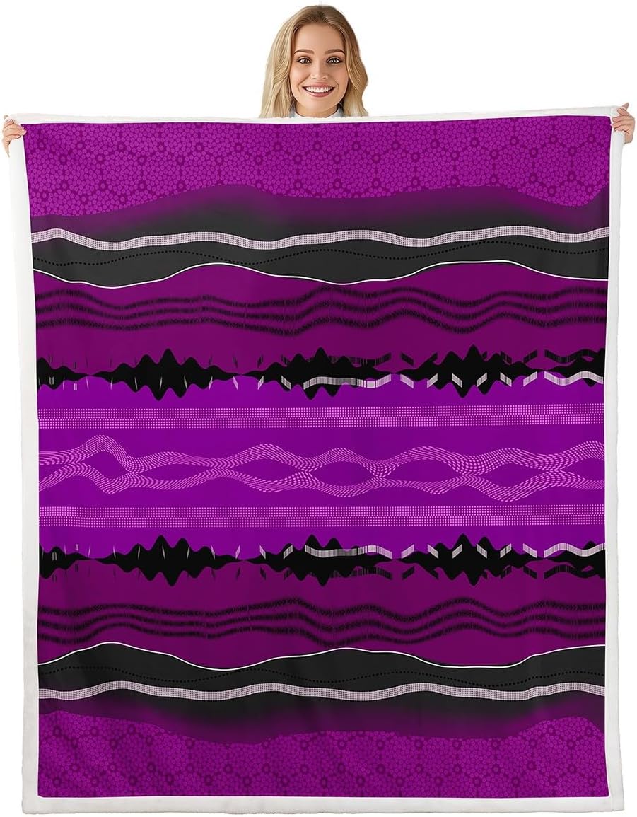 Feelyou Abstract Stripe Sherpa Blanket Plush Fuzzy Purple Abstract Stripe Fleece Throw Blanket Boys Girls Geometric for Bed Couch Chair Living Room Bedroom Decor Queen 90"x90"