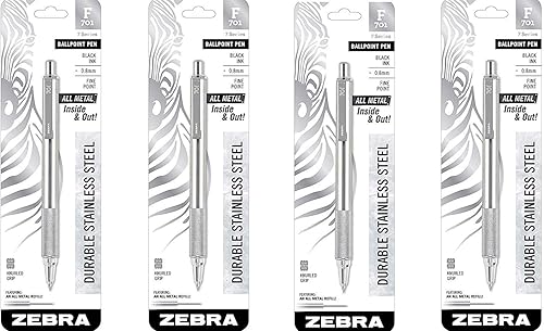Zebra 29411 F-701 Bolígrafo retráctil de acero inoxidable, punta fina, 0.031 in, tinta negra (4)