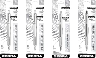 Zebra 29411 F-701 Ballpoint Stainless Steel Retractable Pen, Fine Point, 0.8mm, Black Ink (4)