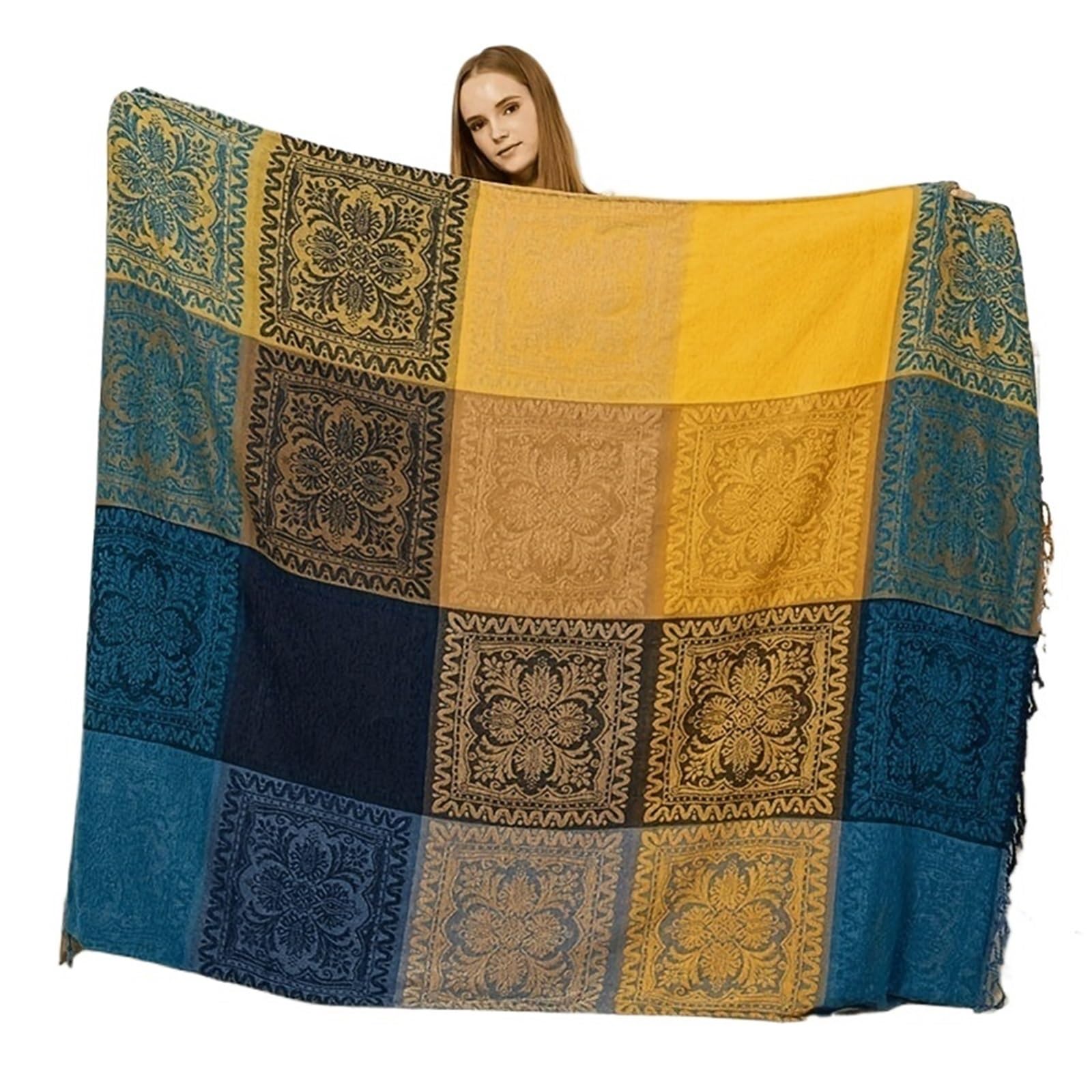 DAJGRHE Bedspread Chenille Throw Boho All Season Sofa Bed Blanket Colorful Decor Washable Tear Resistant(Blue,220X260cm)