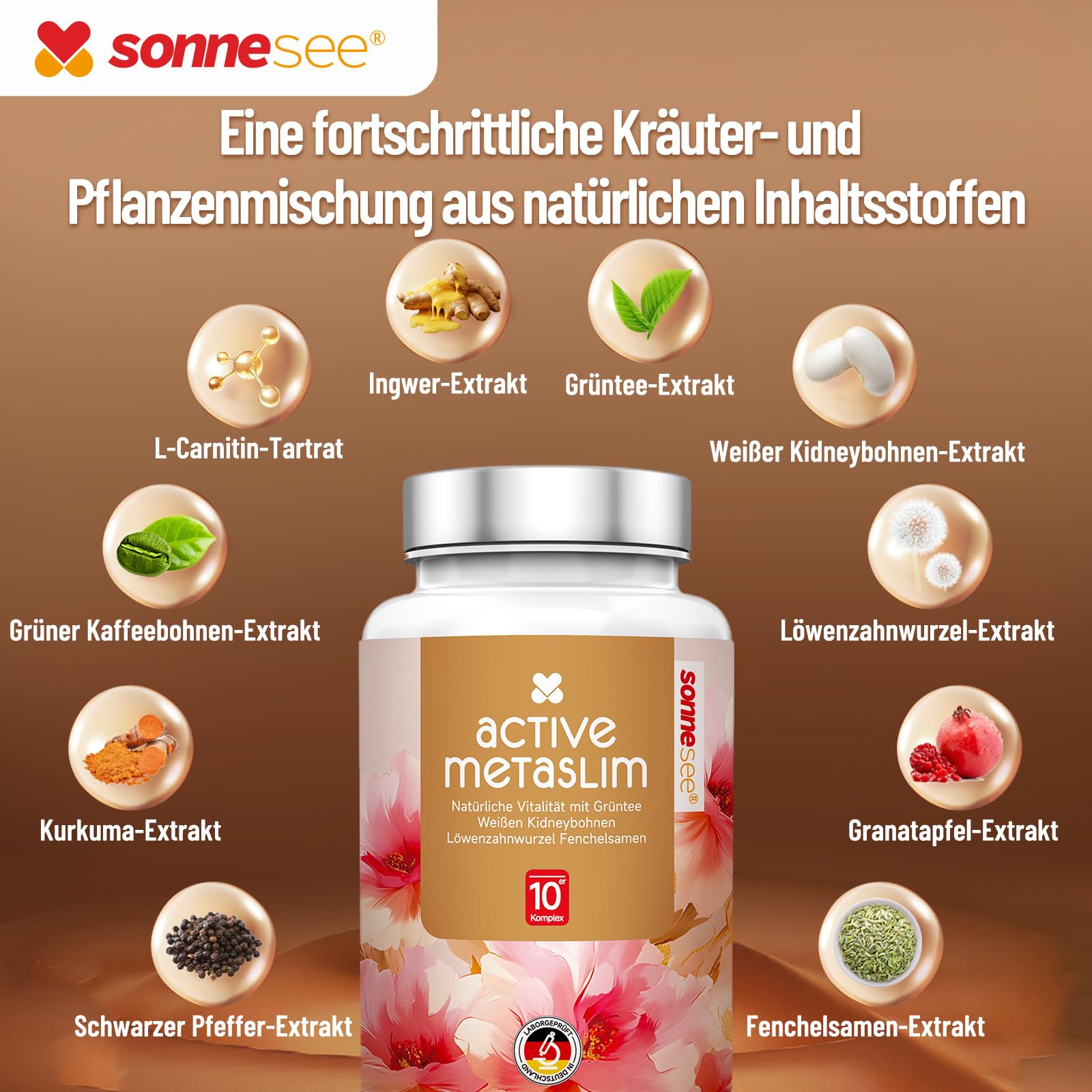 MetaSlim 10 fach Pflanzlicher Stoffwechsel-Komplex mit Grüntee L-Carnitin Kurkuma Löwenzahn & Kidneybohne Synergieformel Vegan 120 Kapseln