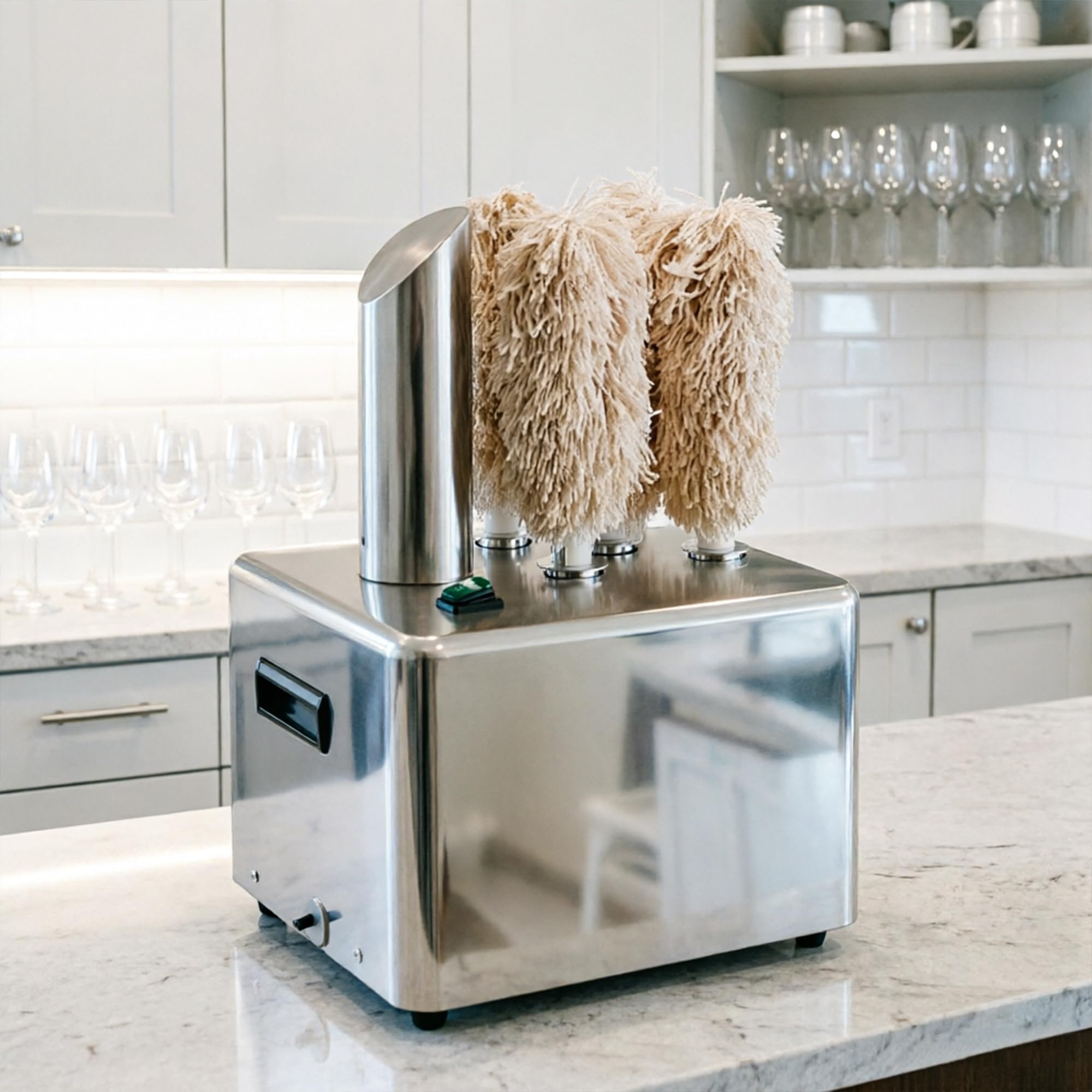 Polisseuse de Verres à Vin Électrique de Qualité Commerciale - 3/5/8 Brosses Microfibre + Séchage 136℉, 330 Verres/H, 1200W pour Restaurants/Bars, Acier INOX