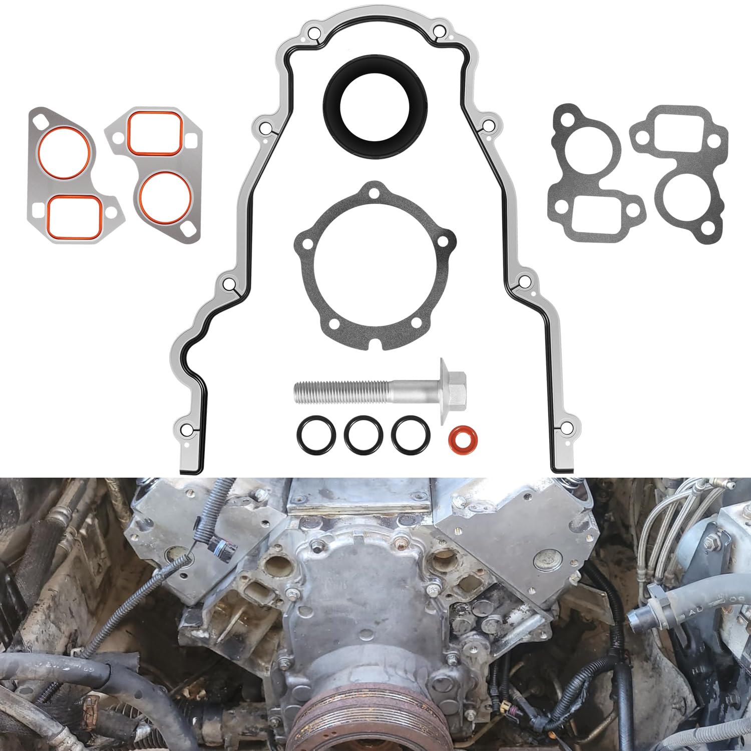 TCS 45993 Engine Timing Cover Gasket Set for Chevrolet Silverado 1500 - Includes Water Pump Gaskets, Front Crank Seal, O-Rings and Bolt - Replace TCS45993 12633904