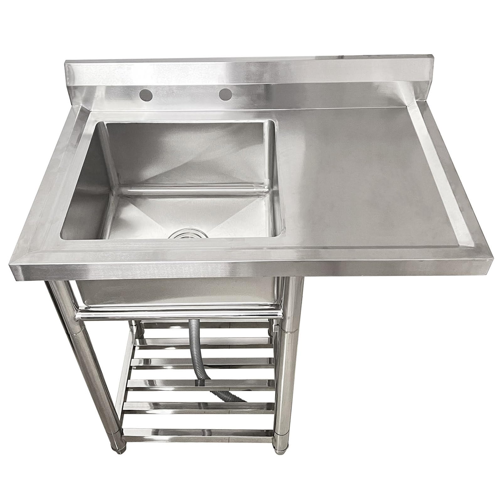 ZQFHSX Stainless Steel Utility Sink with Drainboard, Free Standing Kitchen Single Bowl，Commercial for Laundry, Backyard, Garage, Restaurant, Outdoor (35.4x21.3x36inch)