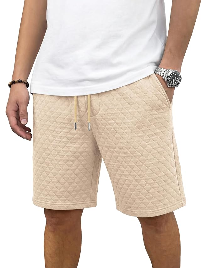JMIERR Mens Casual Sweat Shorts Drawstring Summer Beach Stretch Quilted Shorts Workout Running