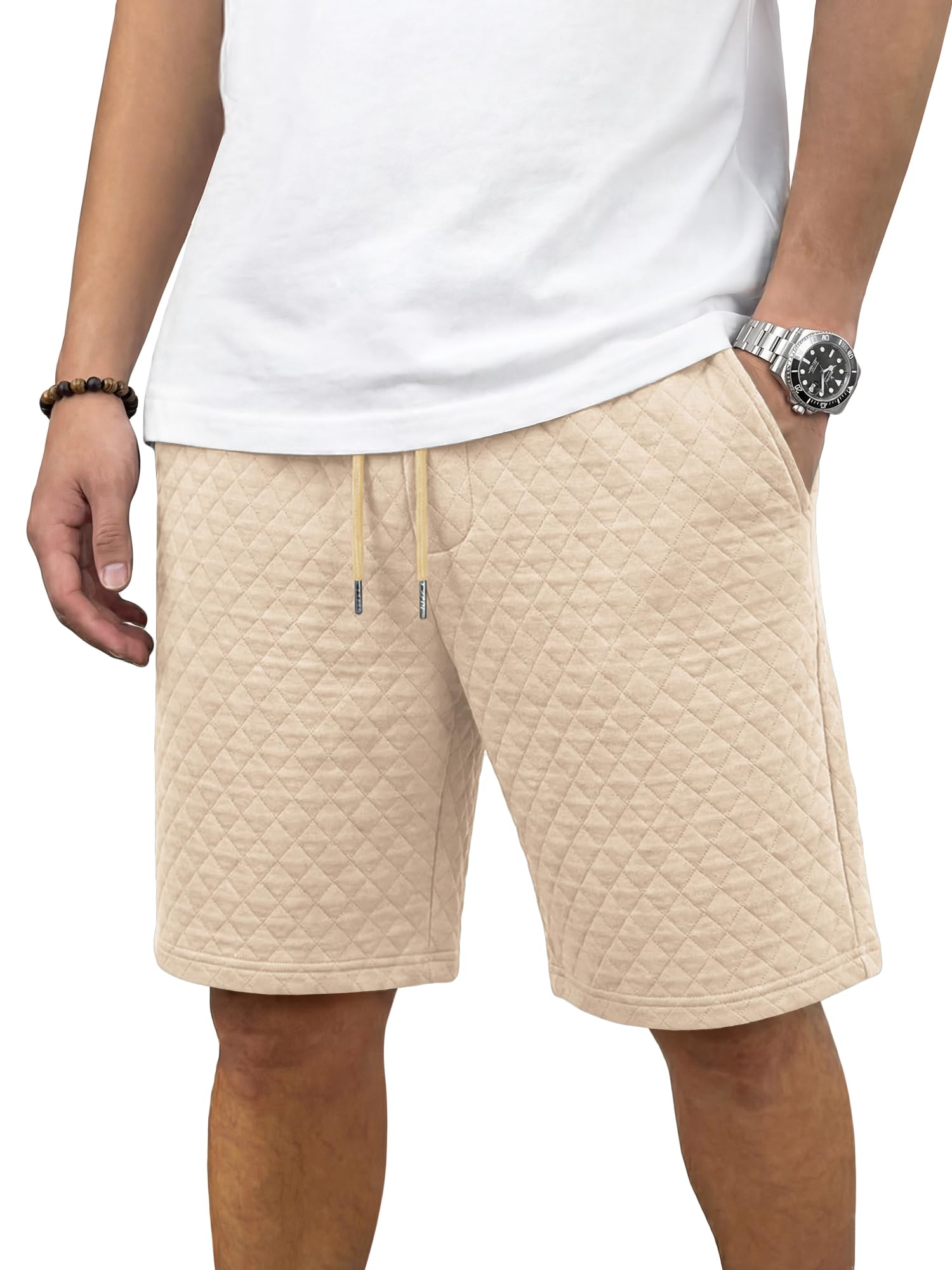 JMIERR Mens Casual Sweat Shorts Drawstring Summer Beach Stretch Quilted Shorts Workout Running