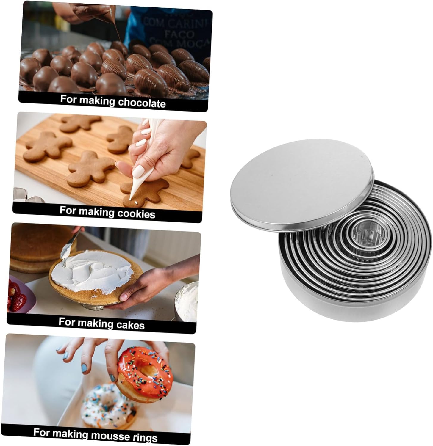 Baking Mold,Baking Pan 12Pcs Fluted Edge Stainless Steel Mousse Rings Set 304 Stainless Steel DIY Baking Molds for Household Baking and Pastry Decoration