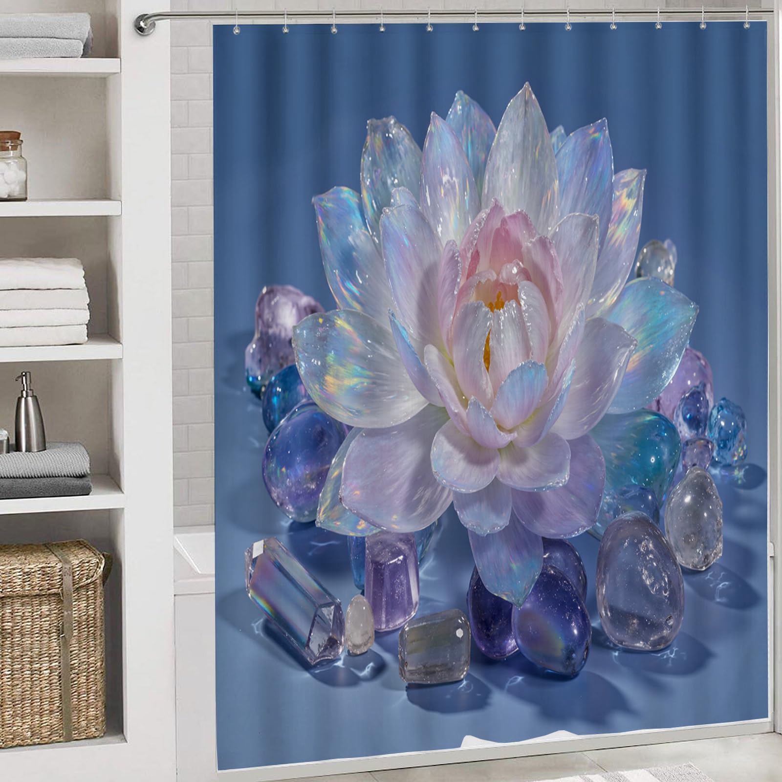 Rideau Douche,Rideau Baignoire Lavable en Machine Rideaux Douche Tissus Lavable Rideau De Baignoire Lavable pour Salle De Bain Domicile Baignoire Famille,Lotus De Cristal,