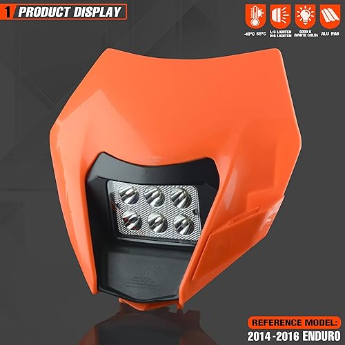 Miniatura 2 de fewfuss Faro LED para motocross  Kit de lámpara de cabeza de motocicleta para EXC EXCF SX SXF XC XCF XCF XCW XCFW (naranja)
