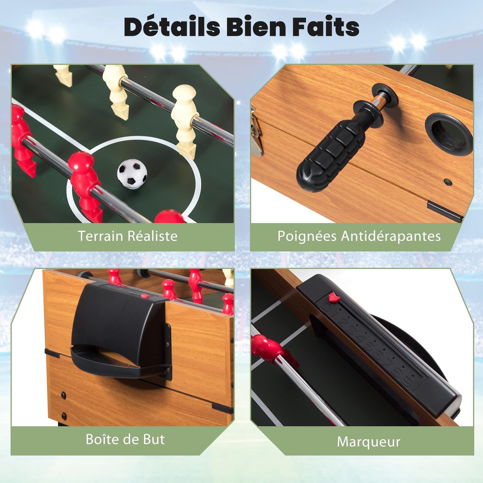 COSTWAY 3 en 1 Table de Baby-Foot avec 26 Joueurs & Hockey & Billard, Table de Jeu Empilable avec Marqueur & Accessoires Riches, Patins Antidérapants, Jouet d'arcade pour Fête Bar Salle de Jeux