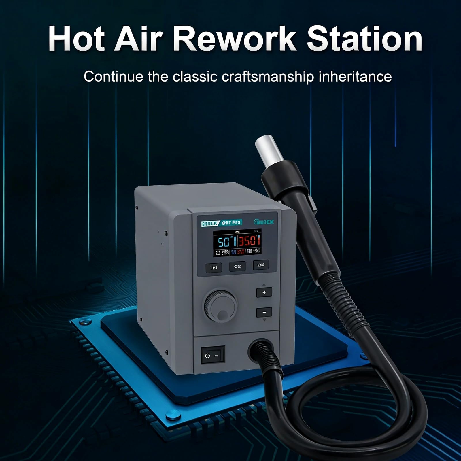 857 Pro 580W Digital Hot-Air-Rework-Station, intelligente Heißluftpistole und Lötstation mit 3 Düsen für die Reparatur von Handy-PCBs