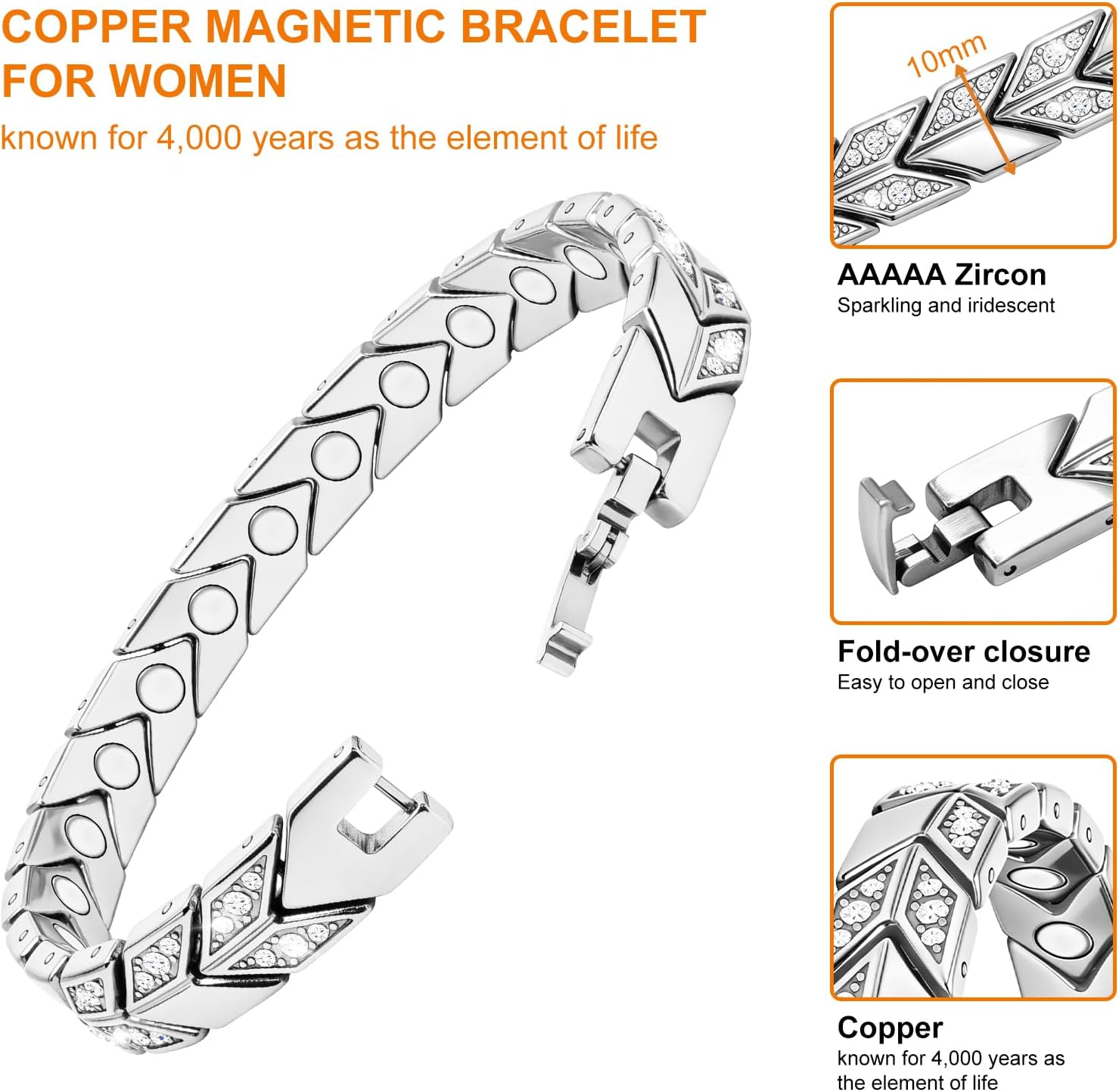 JEROOT Pure Copper Bracelets for Women, Ultra Strength Magnetic Bracelet image 3