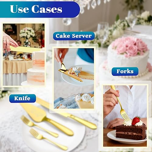 Vista 13 de Juego de cuchillo y servidor para pastel de boda, cortador integral de pastel más largo de acero inoxidable y espátula de pastel más ancha, elegante