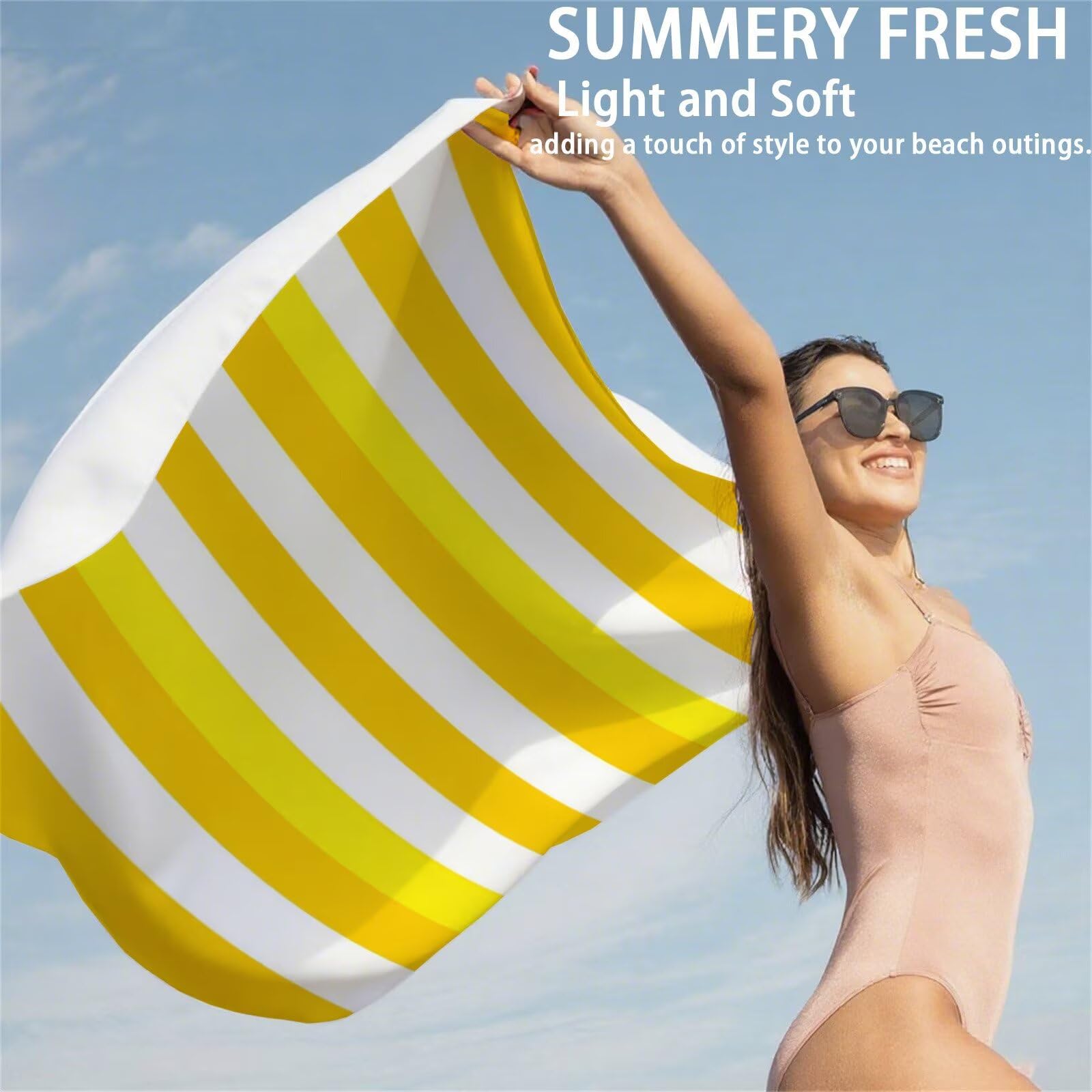Ręcznik plażowy, żółty, z mikrofibry, kolor pomarańczowy, ręcznik plażowy XXL, 220 x 100 cm, 2 sztuki, nie zawiera piasku, super chłonny ręcznik sportowy, do pływania, na podróż, urlop, do ogrodu, na