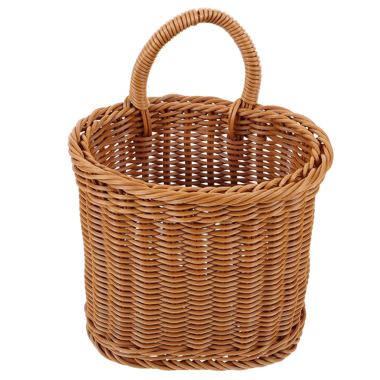 Balacoo Wall Hanging Basket, Woven Imitation Rattan Storage Basket, Hanging Flower Basket for Kitchen Wall Decor, 10.03 X 6.29 X 6.29 Inch, Brown