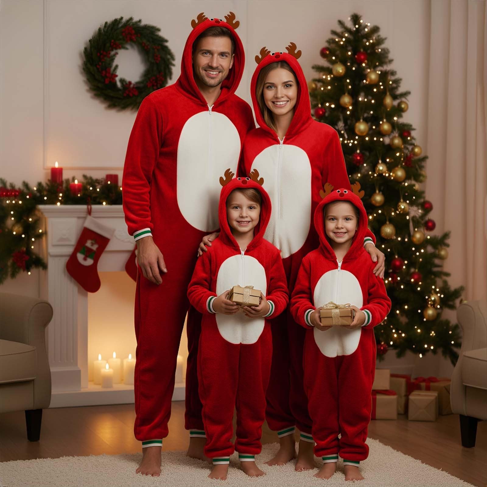 Pijama Familiar Conjunto Polar Reno para Noches Cálidas Cómodas fiestas de año Fotos Familia Traje Casual Navidad