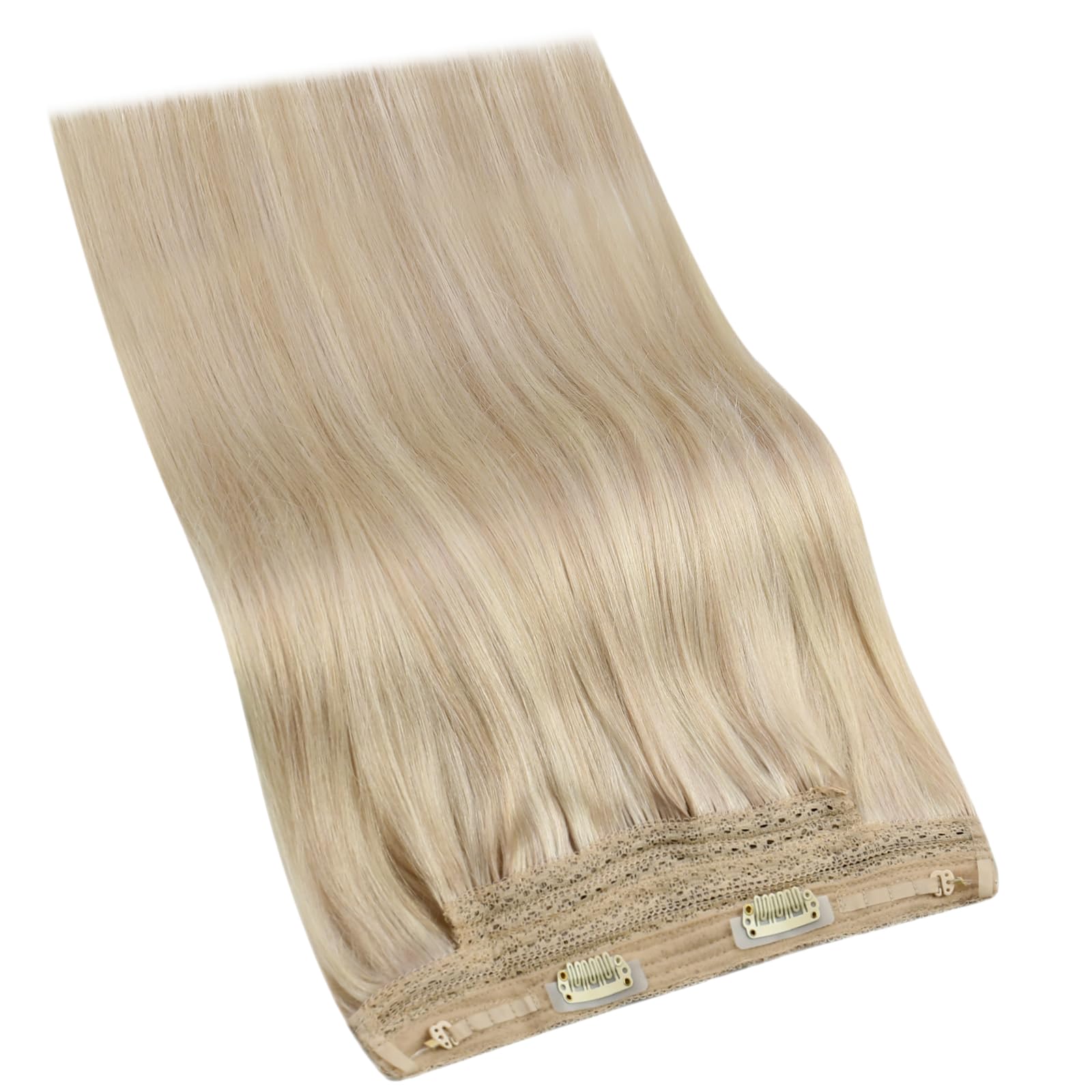 YoungSee 18 Inch Wire Hair Extensions Real Human Hair Blonde Hair Extensions Wire with Clips Adjustable Fit One Piece Hair Extension Dirty Blonde Highlights Bleach Blonde Trying New Styles 85g — view 8