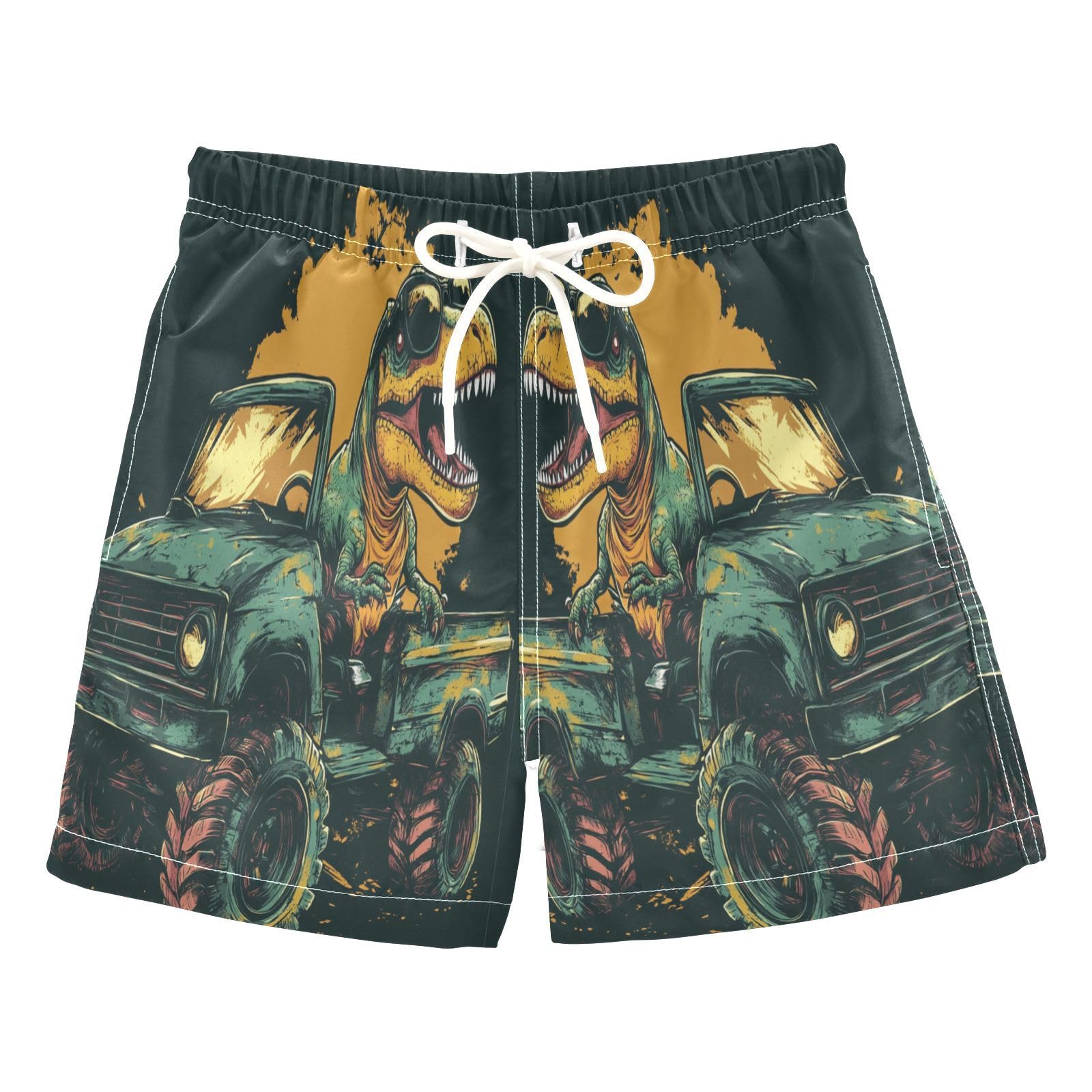 Jucciaco Boys Swim Trunk Dinosaur Cartoon Truck Car Beach Board Shorts Teen Swimwear