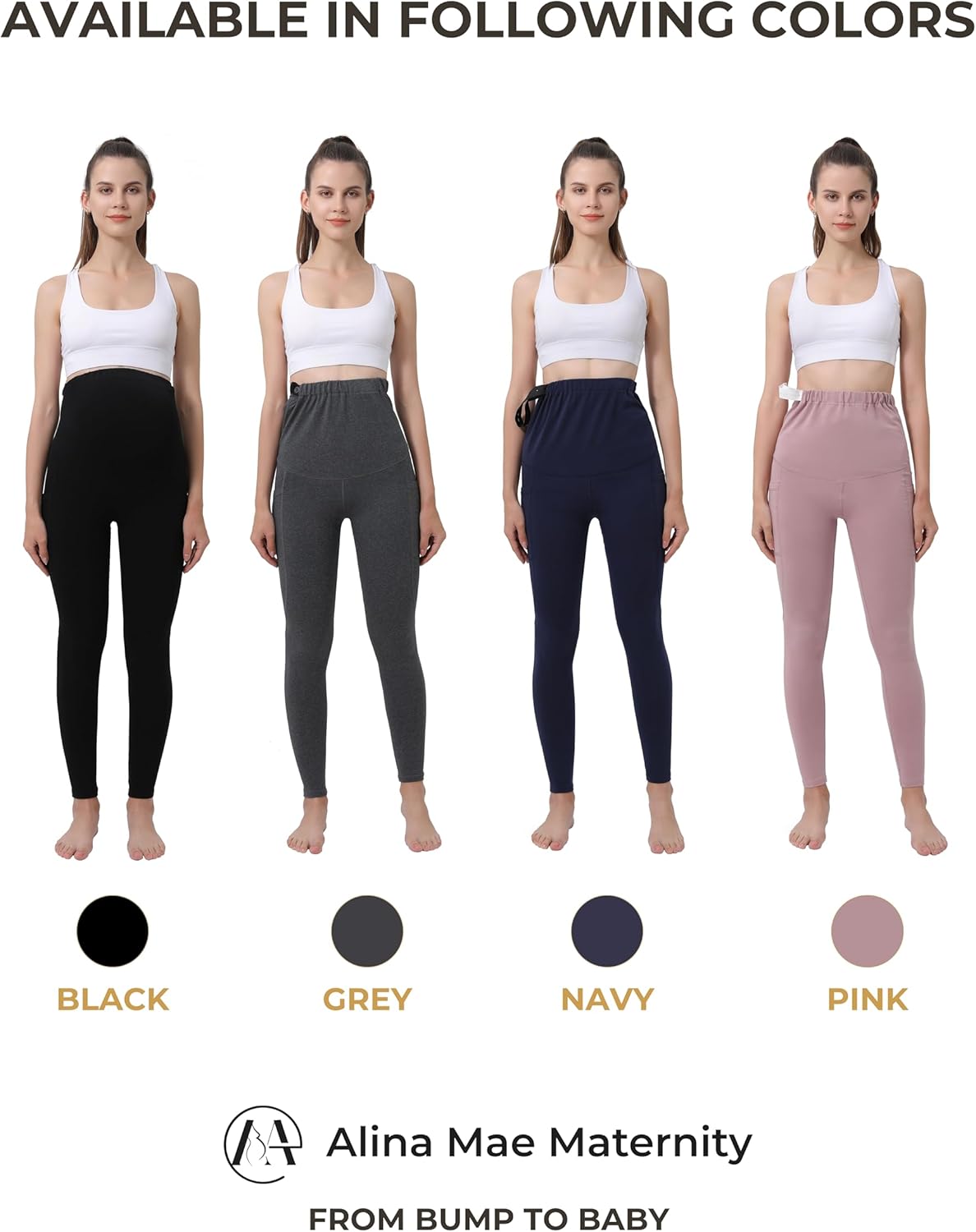 Maternity Leggings Pregnant Over-Bump Pant with Pockets Stretch for Workout Yoga - Image 7