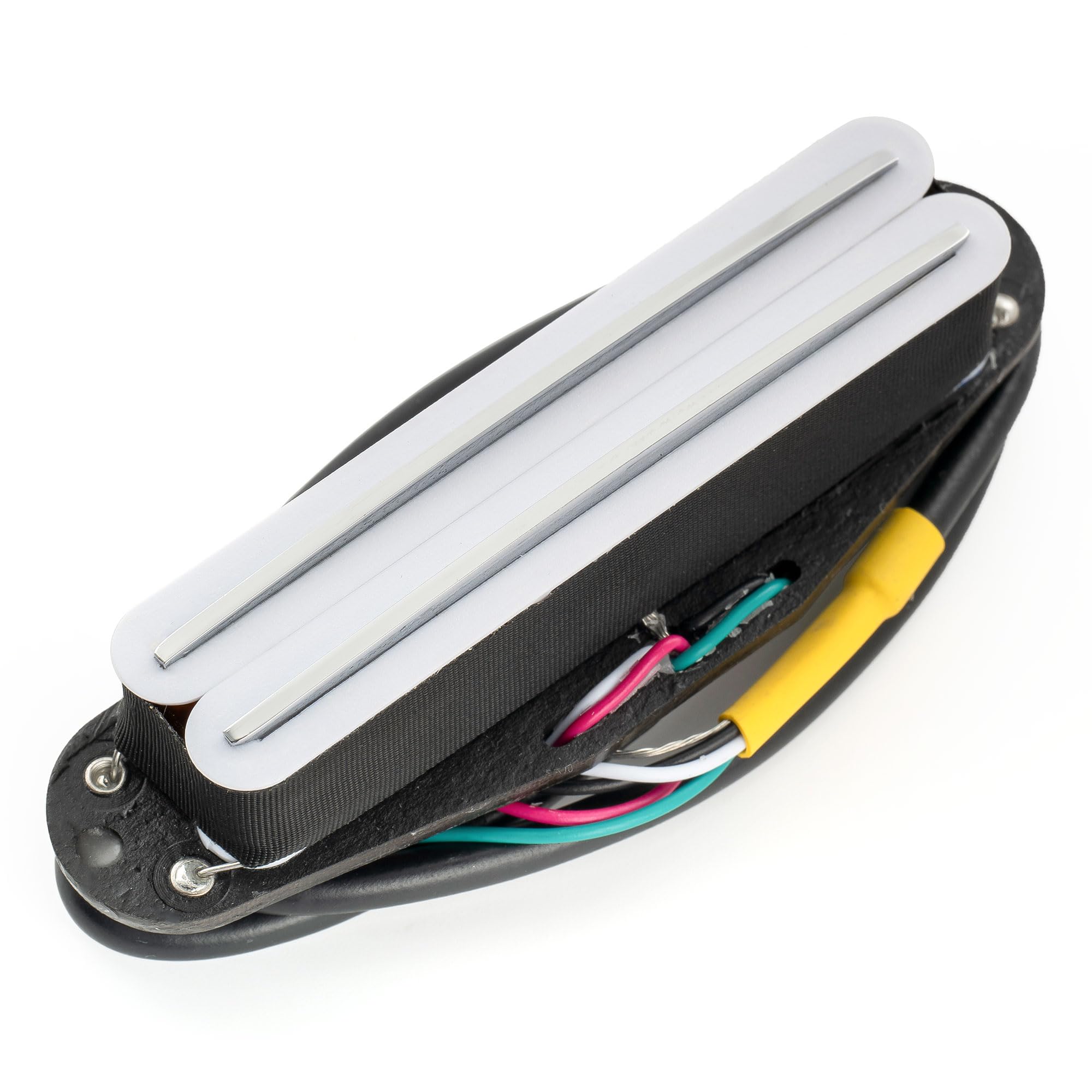 Musiclily Pro ST-DPHA Alnico 5 Dual Single Coil Sized Humbucker Pickup 13.2K Super Distortion for Strat Style Electric Guitar White Body Chrome Rail