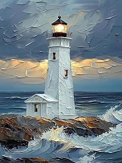 Mosaflare Paint by Numbers for Adults Beginner, Lighthouse Adult Paint by Number Kits on Canvas, DIY Acrylic Oil Easy Painting by Numbers for Home Wall Decor 12X16 inch (Without Frame)